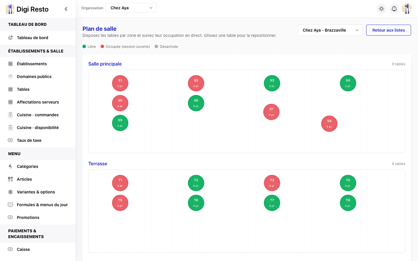 Capture de Digi Resto : plan de salle